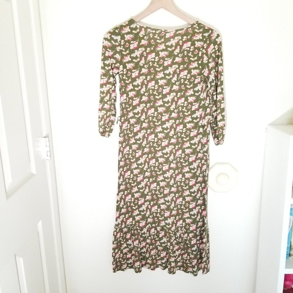 Boden Portobello Floral Midi Dress Sz 4L Pink/Green Ruffle Hem 3/4 Sleeves Belt - Picture 6 of 7